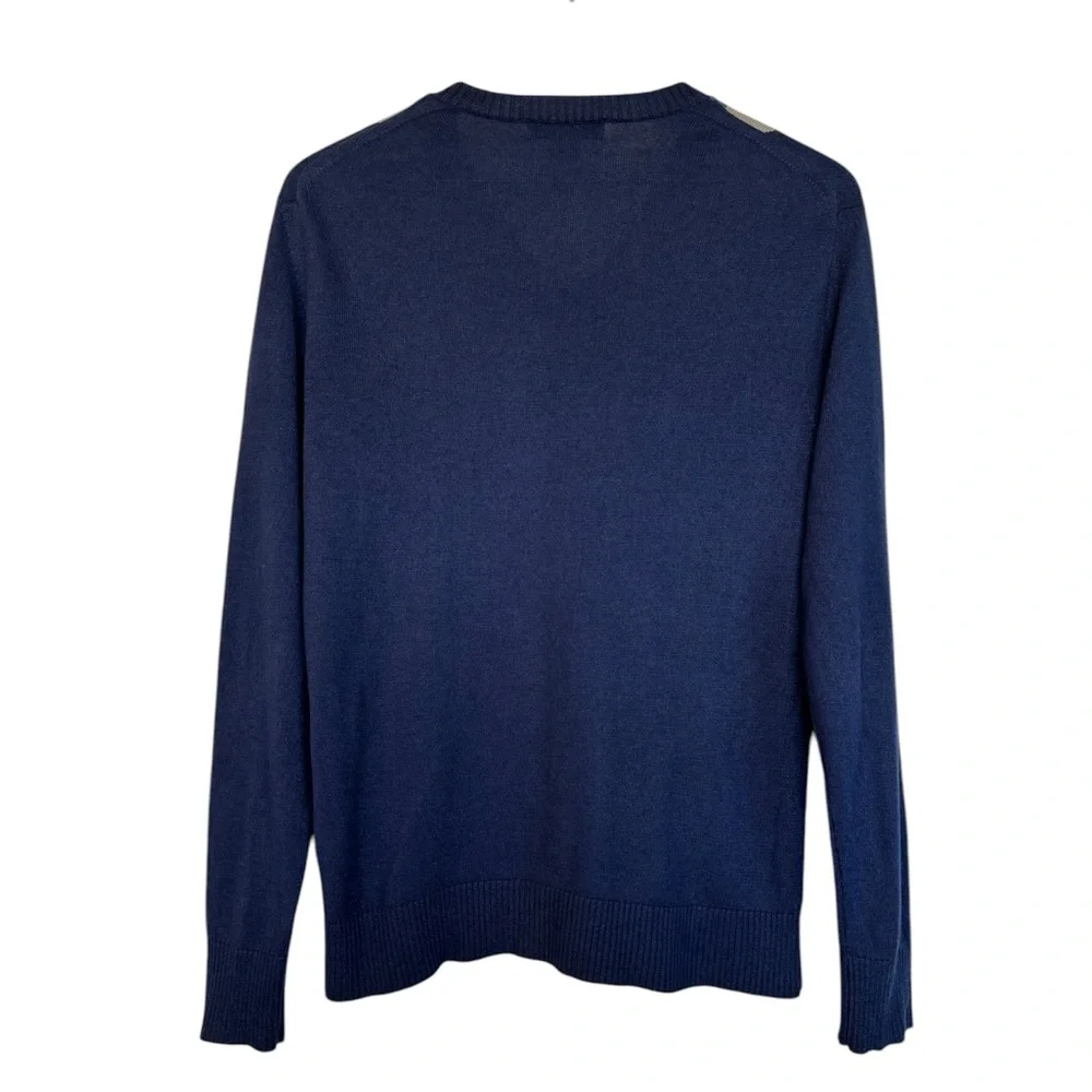 Banana Republic V-Neck Silk Cashmere Blend Argyle Sweater Navy Blue Size Small